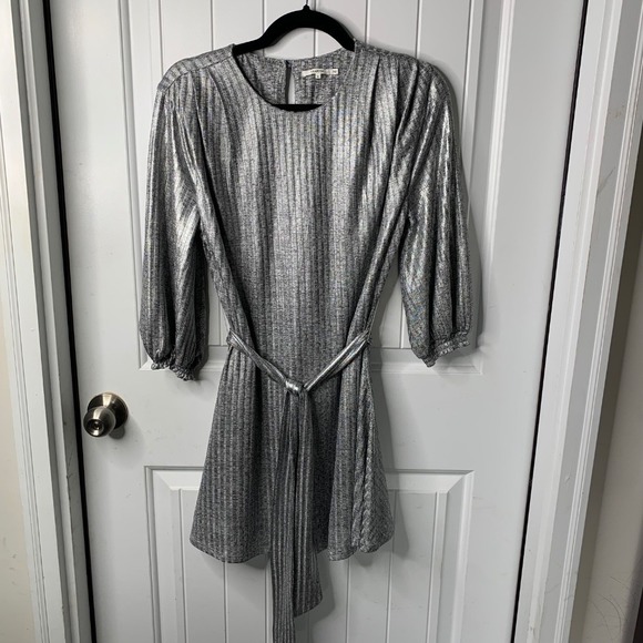 Tularosa Anthropologie‎ Metallic Mini Dress Party Cocktail Belted Silver Small - Picture 3 of 7
